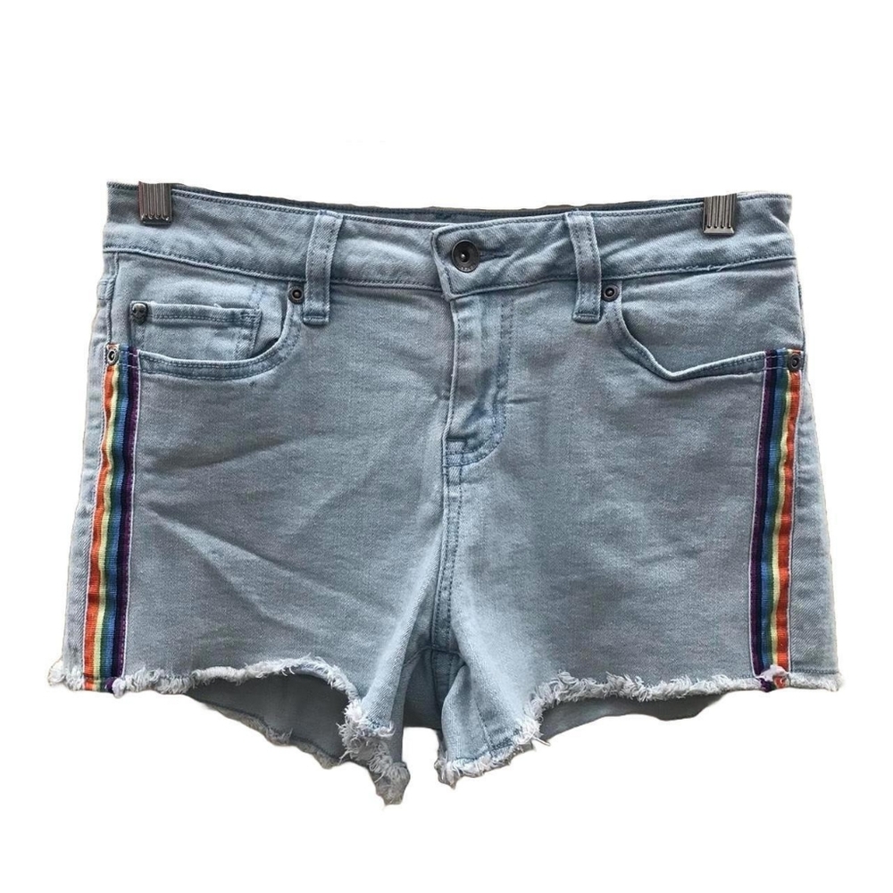 Blackheart Shorts Size 1 Cut Off Low Rise Light Wash w/ Rainbow Side Stripe
